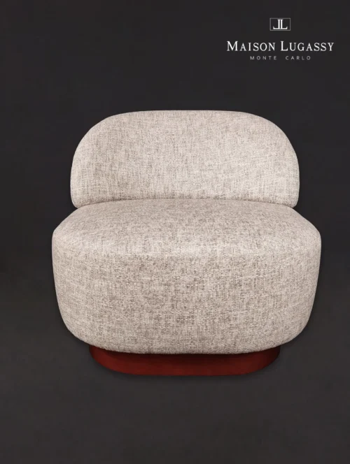 Pouf "Princesse" vue de profil avec piètement en bois vue devant