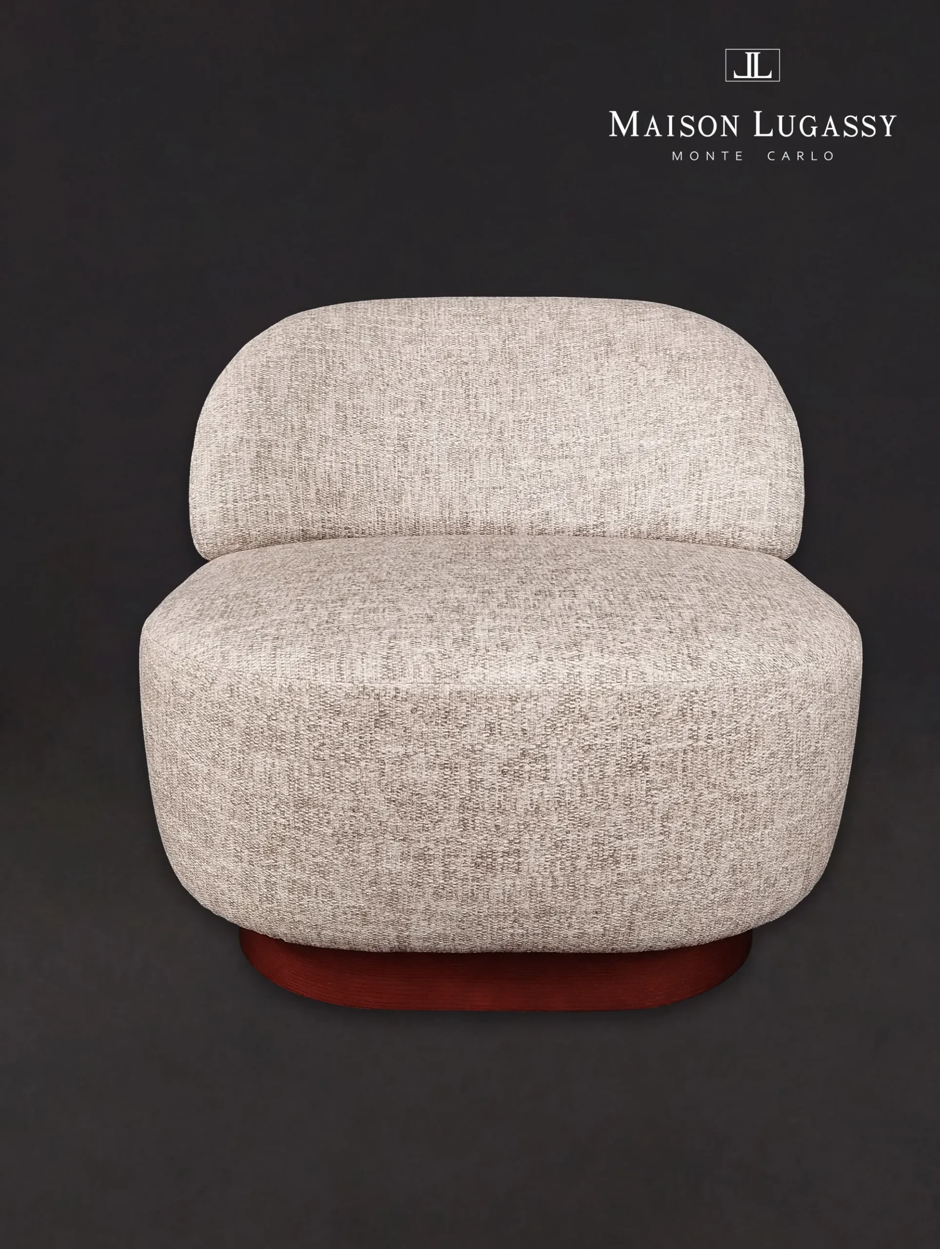 Pouf "Princesse" vue de profil avec piètement en bois vue devant