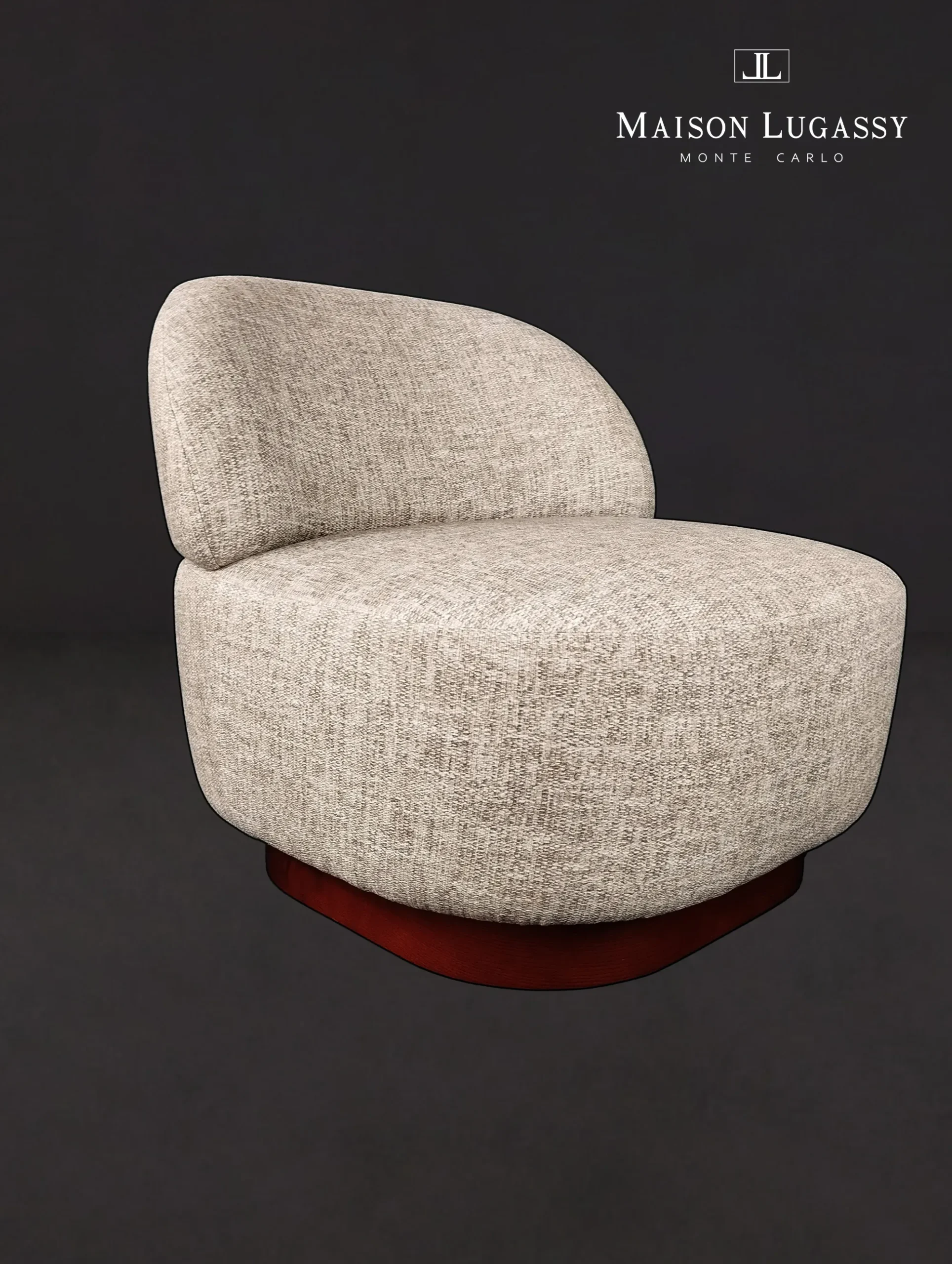 Pouf "Princesse" vue de profil avec piètement en bois